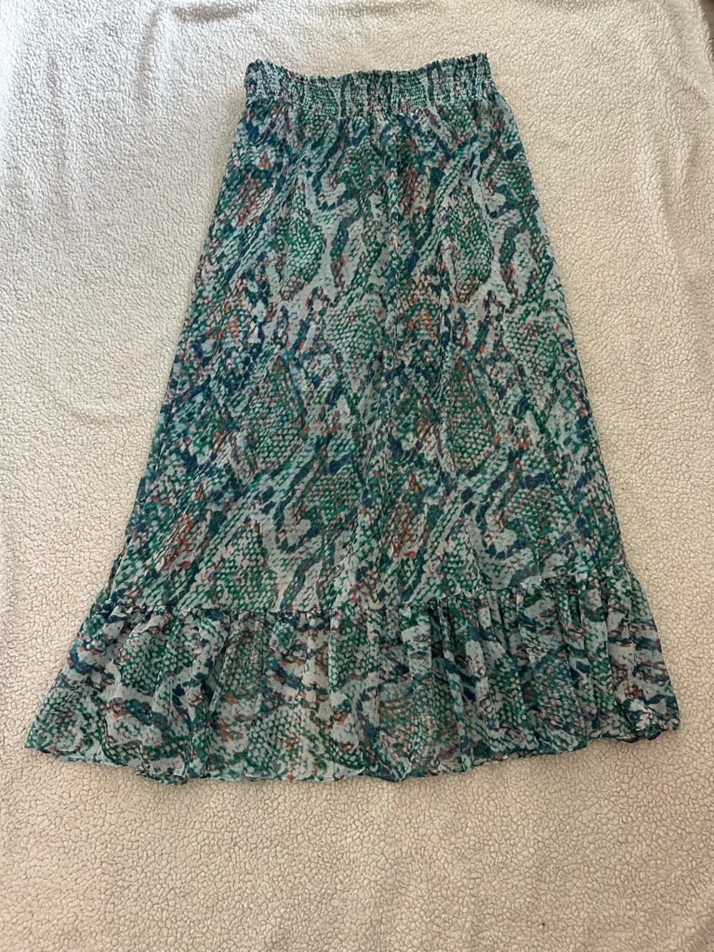 Ramy Brook Snakeskin Smocked Ruffle Maxi Skirt Swim Cover Up Sz L Resort Beach